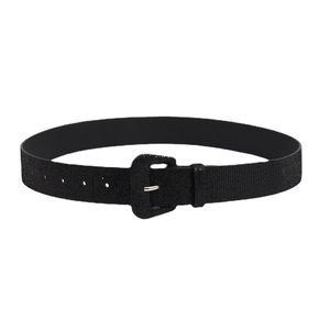 Chic black glitter PU leather wide waist belt with square covered buckle for women fashion