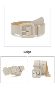 Detailansicht beige Taillengürtel mit großer lederumwickelter quadratischer Schnalle