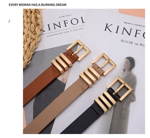 Flachbild von schmalen Damengürteln mit Gold-Schnallen in Braun, Khaki und klassischem Schwarz