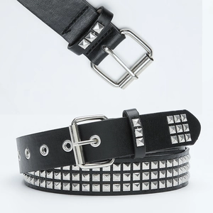 Punk Rock PU Leather Belt Studded Metal Pyramid Rivets Waistband Square Pin Buckle Accessory For Jeans Men Women Fashion