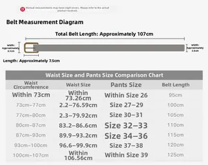 Size chart showing belt measurements and waist size conversion for women leather belt