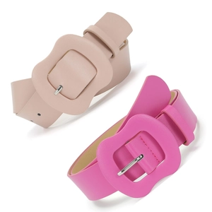 Women's Fashion PU Leather Wide Belt With Irregular Wave Buckle Solid Color Waistband For Jeans Dresses Decorative Accessories
