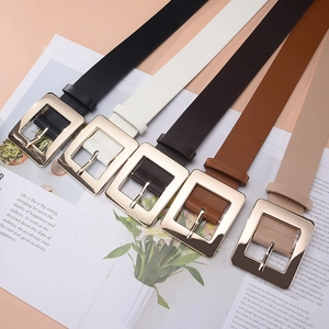 Women's Simple Fashion PU Leather Belt Gold Square Pin Buckle Decorative Waist Belt For Jeans Casual Versatile Lady Accessories