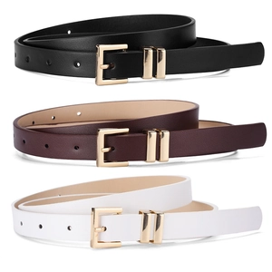 Ceinture Fine Minimaliste en Cuir PU pour Femmes Boucle en Alliage Doré Ceinture Réglable Élégante pour Robes Jeans Accessoire Mode
