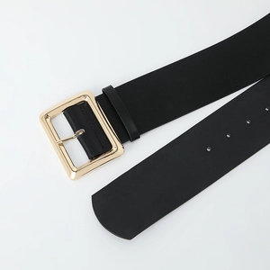 Damen Taillengürtel in Schwarz mit goldener rechteckiger Schnalle für elegante Kleider