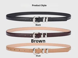 Minimalistische schmale Taillengürtel in Schwarz, Braun und Khaki mit Silberschnalle