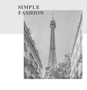 Minimalist black and white poster of the Eiffel Tower with Simple Fashion typography
