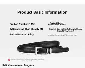 Detailed specifications showing material and size for women's narrow needle buckle belt