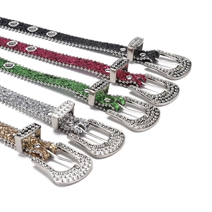 Glittery Y2K women's rhinestone belts in five colors with retro punk metal buckles