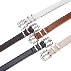 Minimalist leather belts for women with silver square buckles in five versatile colors