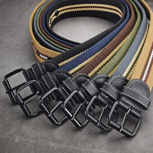Outdoor casual canvas belts with black metal pin buckle and leather detail in multiple colors