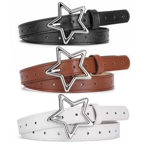 Women Fashion PU Leather Belt With Star Buckle Sweet Hollow Out Decorative Waistband For Jeans Dress Girls Waist Belt