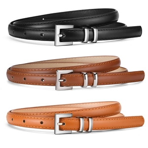 Women's Minimalist PU Leather Thin Belt Solid Color Fashion Alloy Pin Buckle Waistband For Jeans Dresses Decorative Small Belt