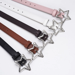 Women's star-patterned belts in five colors with silver star-shaped metal buckles