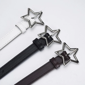 Slim star buckle belts for women in black, white and brown colors for dresses and jeans