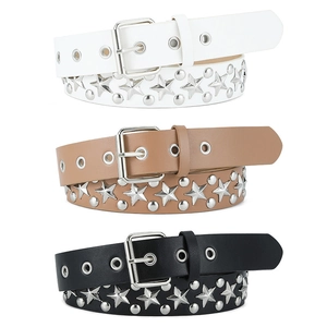 Women Punk PU Leather Belt With Star Rivets Metal Grommet Pin Buckle Y2K Rock Hip Hop Waist Belt For Jeans Casual Accessory