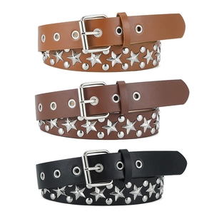 Punk style PU leather belts with star studs and silver square buckles in three colors