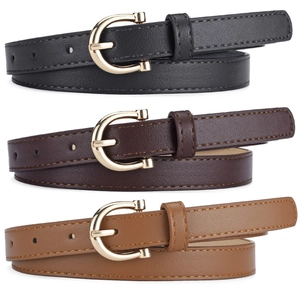 Women Fashion Skinny PU Leather Belt All-Match Decorative Waist Strap For Dresses Jeans With Alloy Horsehoof Pin Buckle