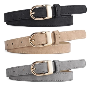 Damen PU-Leder Gürtel Matte Textur Schmaler Taillengurt Goldene D-Ring Dornschließe Vielseitig Elegant Gürtel Für Kleider Damen Accessoire