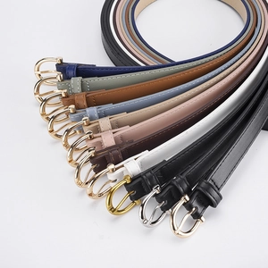 Elegant skinny PU leather belts for women in various colors with metallic alloy buckles