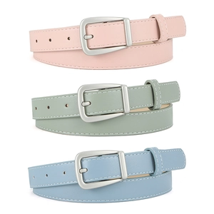 Women Simple PU Leather Belt Elegant Solid Color Pin Buckle Waist Belt Versatile Thin Dress Decoration Fashion Accessory