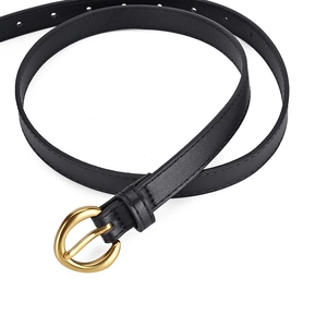 Ceinture minimaliste en cuir PU noir avec boucle ardillon ronde dorée pour femme