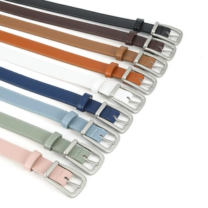 Classic slim PU leather belts for women in nine diverse colors with silver pin buckles