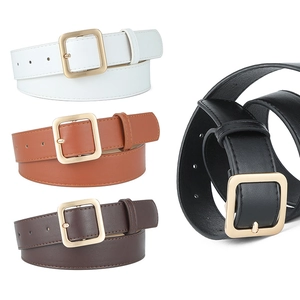 Women Vintage PU Leather Belt With Alloy Square Pin Buckle Versatile Chic Jeans Waist Belt For Students Solid Color