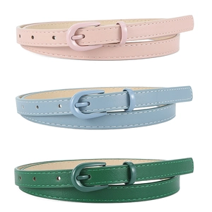 Cinturones finos de cuero PU rosa, azul y verde con hebillas de pasador ovaladas