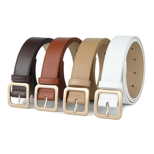 Classic faux leather belts in four colors with square gold buckles for women jeans