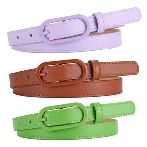 Cinturones finos de mujer con hebillas ovales en colores lila, marrón y verde