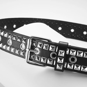 Punk Square Rivet Belt For Men Women PU Leather Waistband With Eyelets Pin Buckle Hip Hop Street Decorative Belt Accessory
