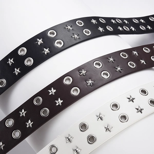 Three punk style PU leather belts with double grommets and silver star rivets in black brown white