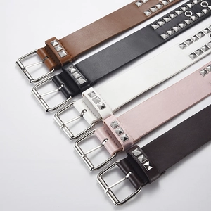 Unisex PU leather belts with square metal studs and silver pin buckles in five colors