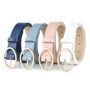 Set of four minimalist PU leather belts for women with stylish gold oval pin buckles