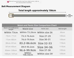 Tableau des tailles détaillé pour ceinture en cuir PU noir avec mesures et conseils