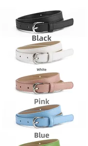Détails des ceintures en cuir PU en noir, blanc, rose et bleu avec boucles argentées