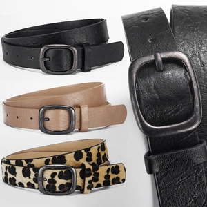 Women Leopard Print PU Leather Belt With Vintage Alloy Pin Buckle Casual Versatile Waist Strap For Jeans Dresses Pants