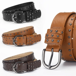 Cinturón punk con remaches metálicos redondos para vaqueros, disponible en negro y marrón