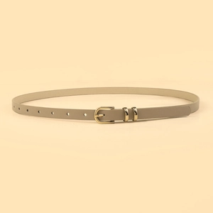 Fashionable taupe PU leather belt for women with elegant gold pin buckle for jeans