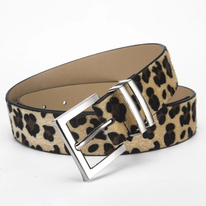 Ensemble de deux ceintures en cuir PU à motif léopard avec boucle en métal argenté femme