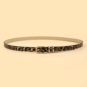 Fashionable leopard print PU leather belt for women with polished gold pin buckle