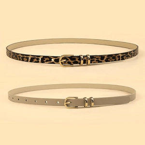 Fashion Leopard Print PU Leather Thin Belt For Women Gold Alloy Pin Buckle Casual Versatile Waistband For Jeans Dresses