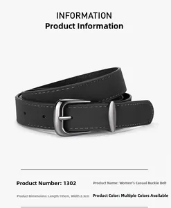 Detailed view of casual faux leather belt for women with 105cm length and 2.3cm width specs