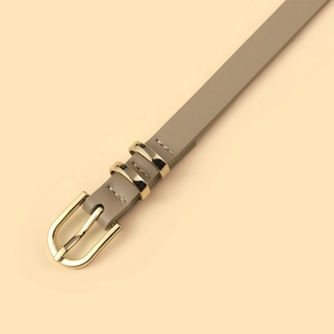 Chic taupe leopard print PU leather belt for women with polished gold metal pin buckle