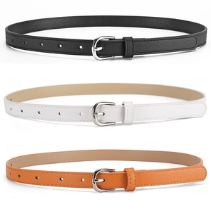 Mode Simple Femmes Mince Ceinture en Cuir PU Alliage Boucle à Ardillon Couleur Unie Polyvalente Ceinture Étudiante pour Filles Jeans