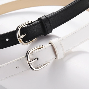 Ceintures fines en simili cuir noir et blanc avec boucles en métal argenté poli pour filles