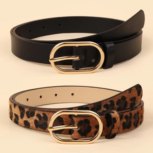 Women Y2K Retro Leopard Print Belt Fashion PU Leather Waistband With Gold Alloy Oval Buckle For Jeans Pants Streetwear