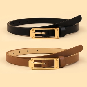 Women Fashion PU Leather Thin Belt Alloy Pin Buckle Decorative Waist Belt For Dresses Sweaters Elegant Skinny Waistband