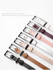 Versatile rectangular metal buckle skinny belts for women in seven fashionable colors